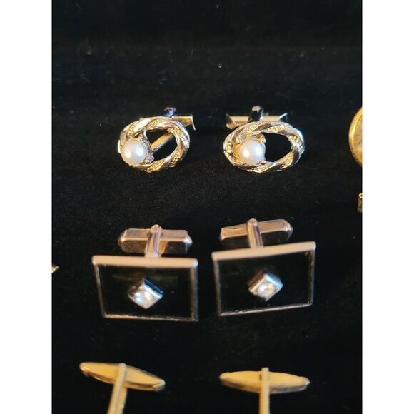 Vintage Cufflinks & Tie Clips Lot Various Designs Gold & Silver Tones For Men - Picture 6 of 9